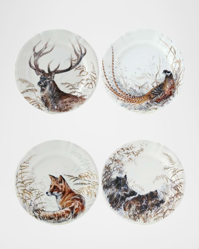 Sologne Assorted Wildlife Dessert Plates, Set of 4